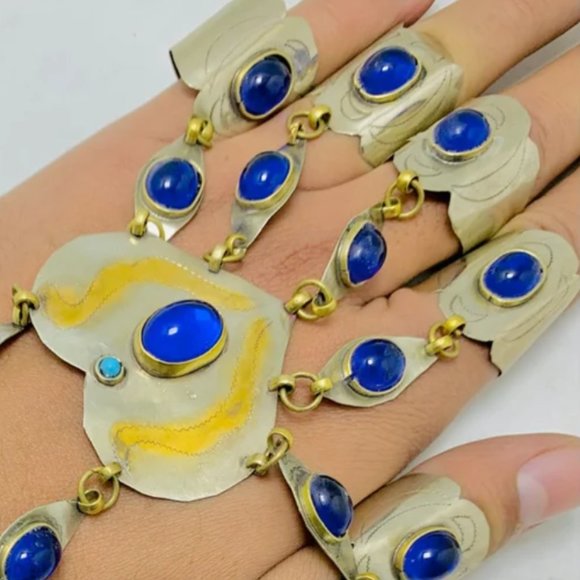 single Turkmen Style Bracelet With Rings, Unique Chain and Link Bracelet, Vintag - Picture 5 of 10